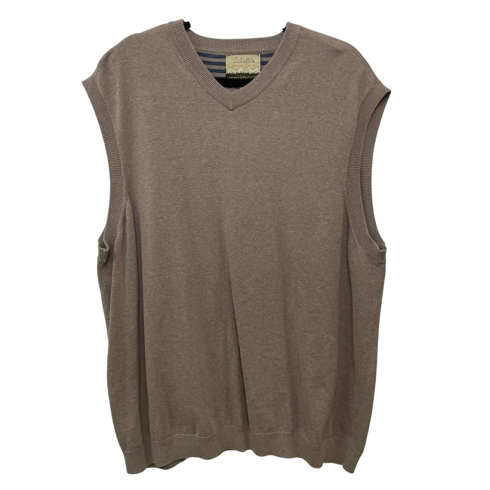 Cabela's Mens 3XL Tall Brown Cotton V-Neck Sweater‎ Vest Grandpa Academia Office